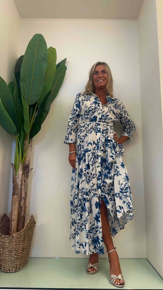 DAFNE - ab390p33 - abito chemisier lungo con cintura pelle