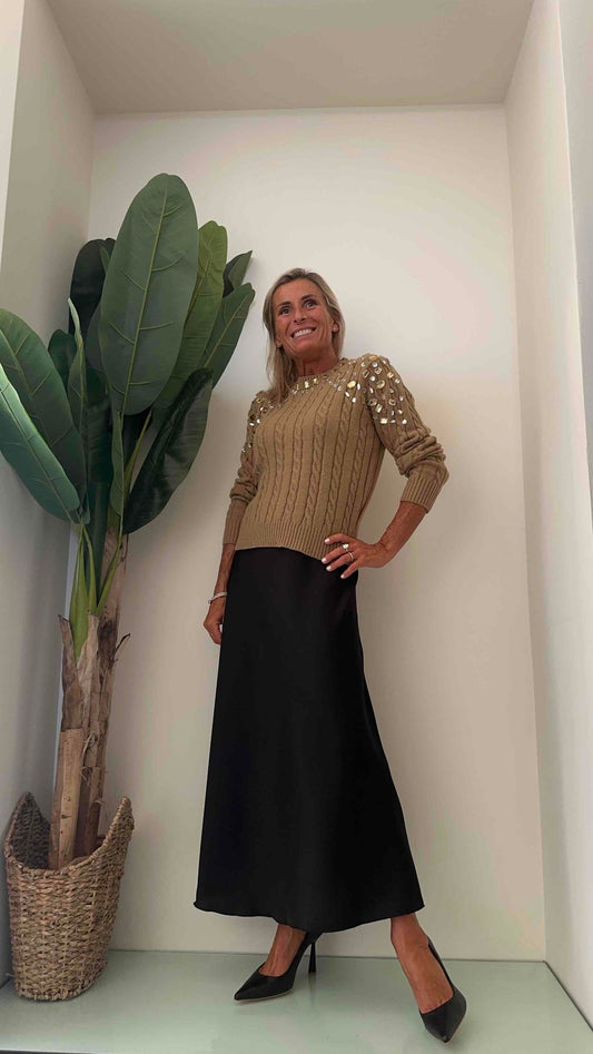 DAFNE - CHB6653P29 - MAGLIA PULL TRECCE CON CABOCHON