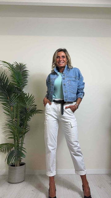 DAFNE - 1510SS24P39 - GIUBBINO DENIM CON STRASS MULTICOLOR, FIT AMPIO