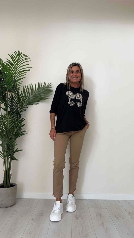 DAFNE - 722628-278P19 - T-SHIRT MANICA LUNGA, STAMPA GOMMATA, STRASS E APPLICAZIONI