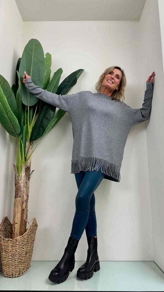 DAFNE - AL0598P28 - MAGLIA LUNGA VISCOSA CON FRANGE