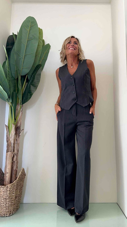 DAFNE - 55419P33 - PANTALONE PALAZZO GESSATO BOTTONE LATERALE