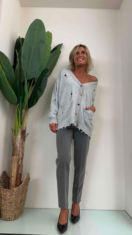 VICOLO - 77095R - CARDIGAN OVER C/ROTTURE E  BOTTONI GIOIELLO