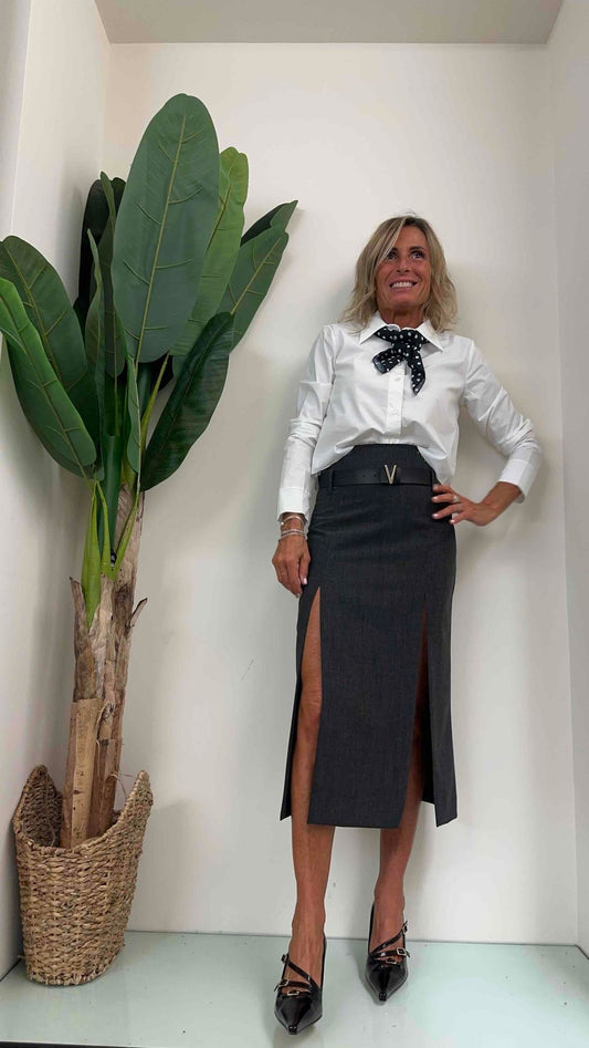 HAVEONE - CMA-K080 - CAMICIA TAGLIO VIVO CON FOULARD POIS IN POPELINE