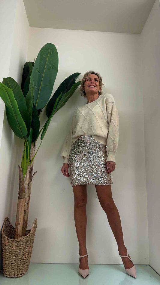 DAFNE - 128P27 - MAGLIA MOTIVO JAQUARD CON STRASS