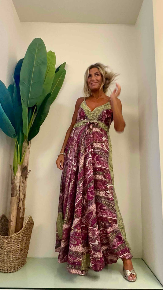 DAFNE - abse21p32 - abito lungo seta spalline con coulisse