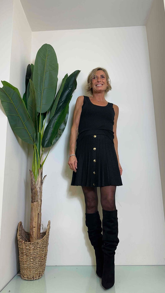 DAFNE - G004P23 - GONNA MAGLIA VISCOSA , PIEGHE PIATTE CON LAME' E BOTTONI DORATI