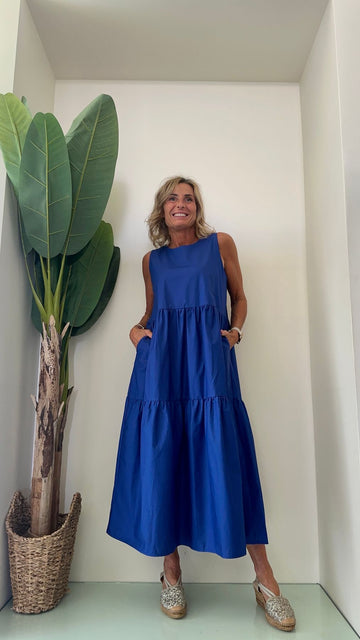 DAFNE - 9097P29SS23 - ABITO LUNGO POPELINE SMANICATO